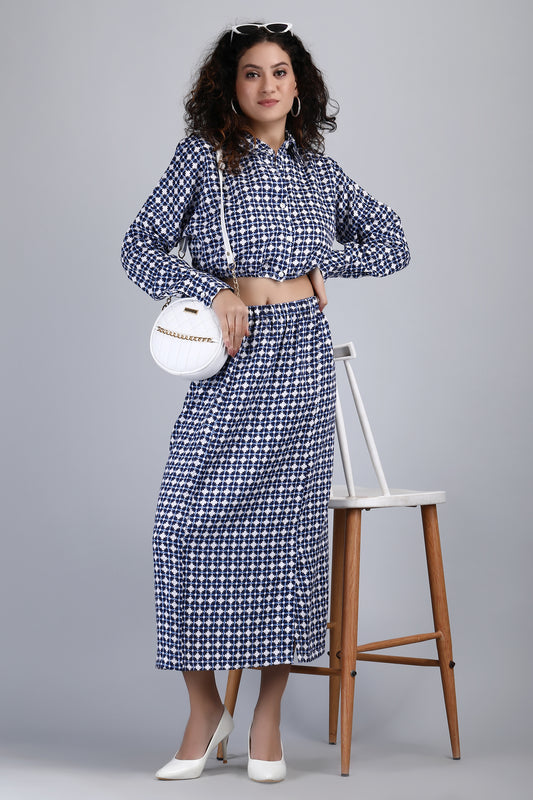 Naumea Printed Pure Linen Co-ord Set | Shirt & Skirt