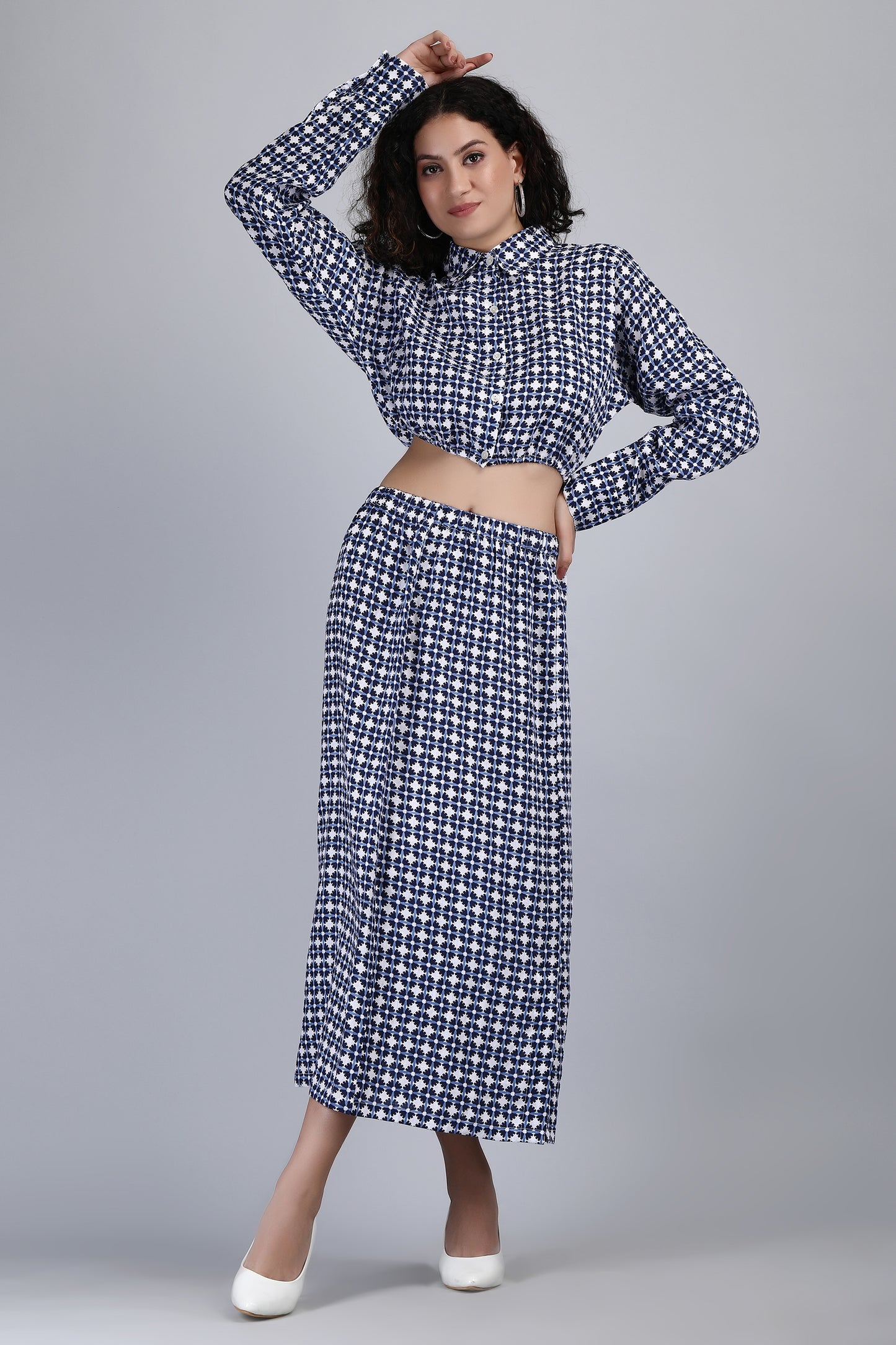 Naumea Printed Pure Linen Co-ord Set | Shirt & Skirt