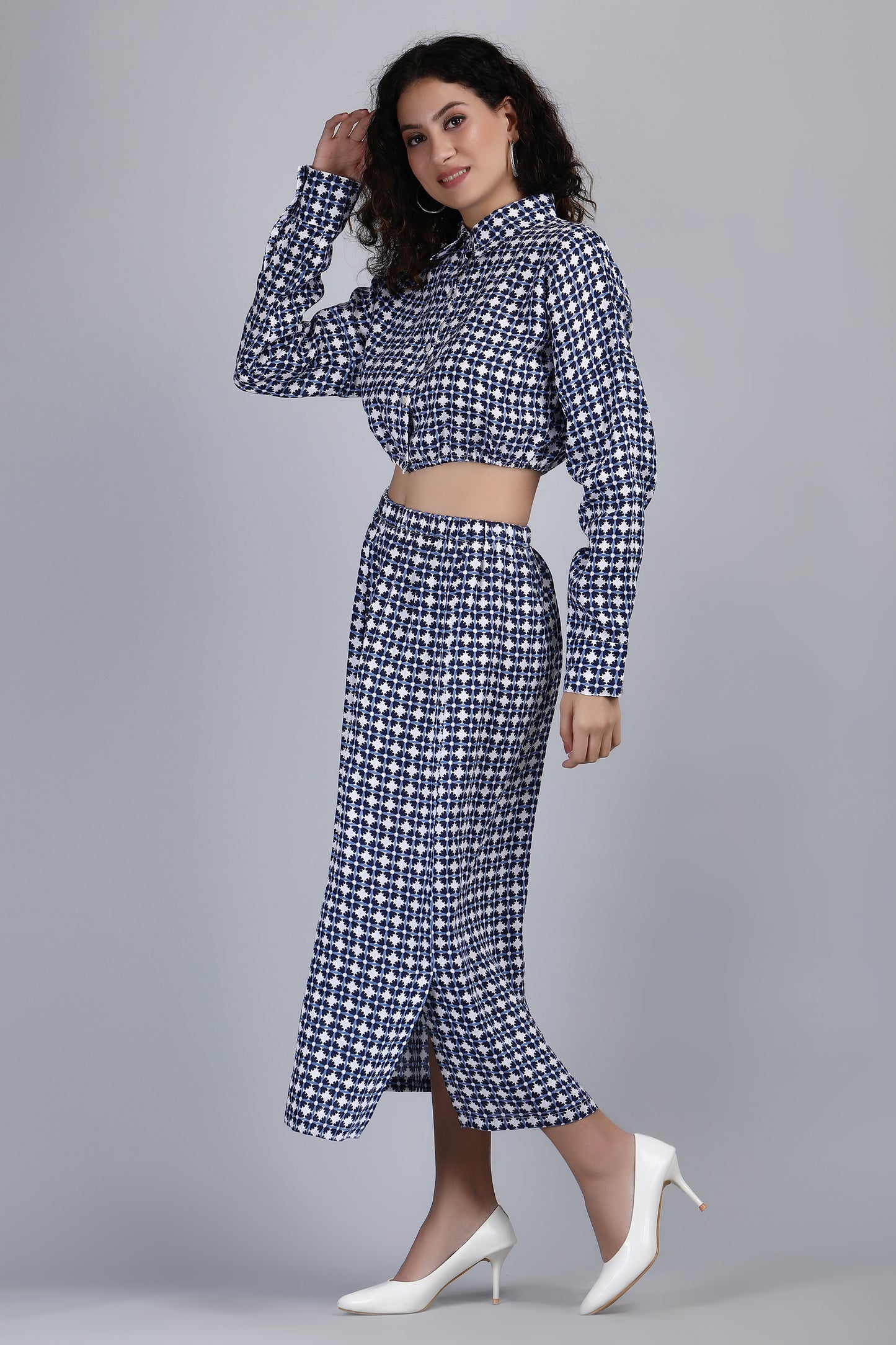 Naumea Printed Pure Linen Co-ord Set | Shirt & Skirt