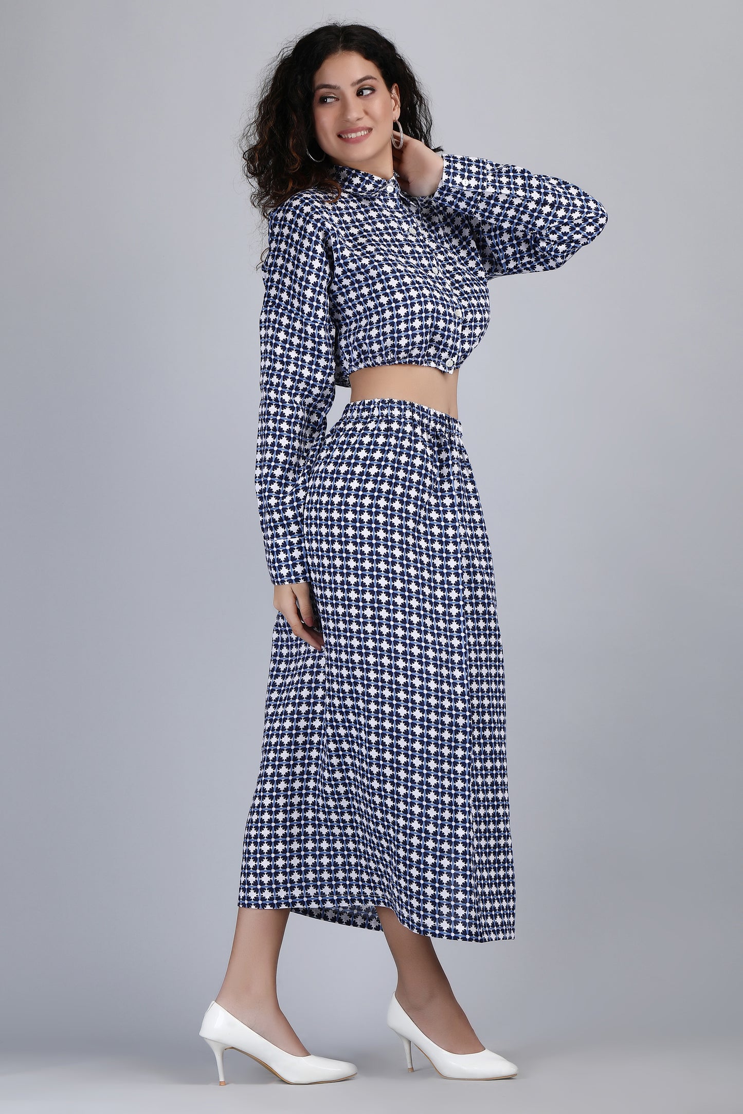 Naumea Printed Pure Linen Co-ord Set | Shirt & Skirt