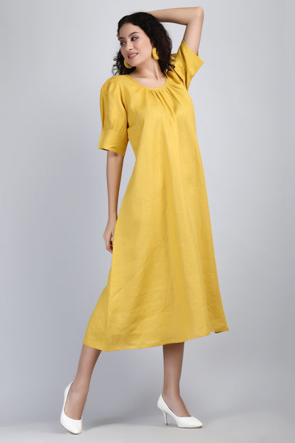 Vendome Mustard Pure Linen Maxi Tunic Dress