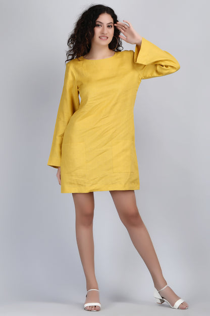 Quartier Montmartre European Linen Mustard Short Shift Dress