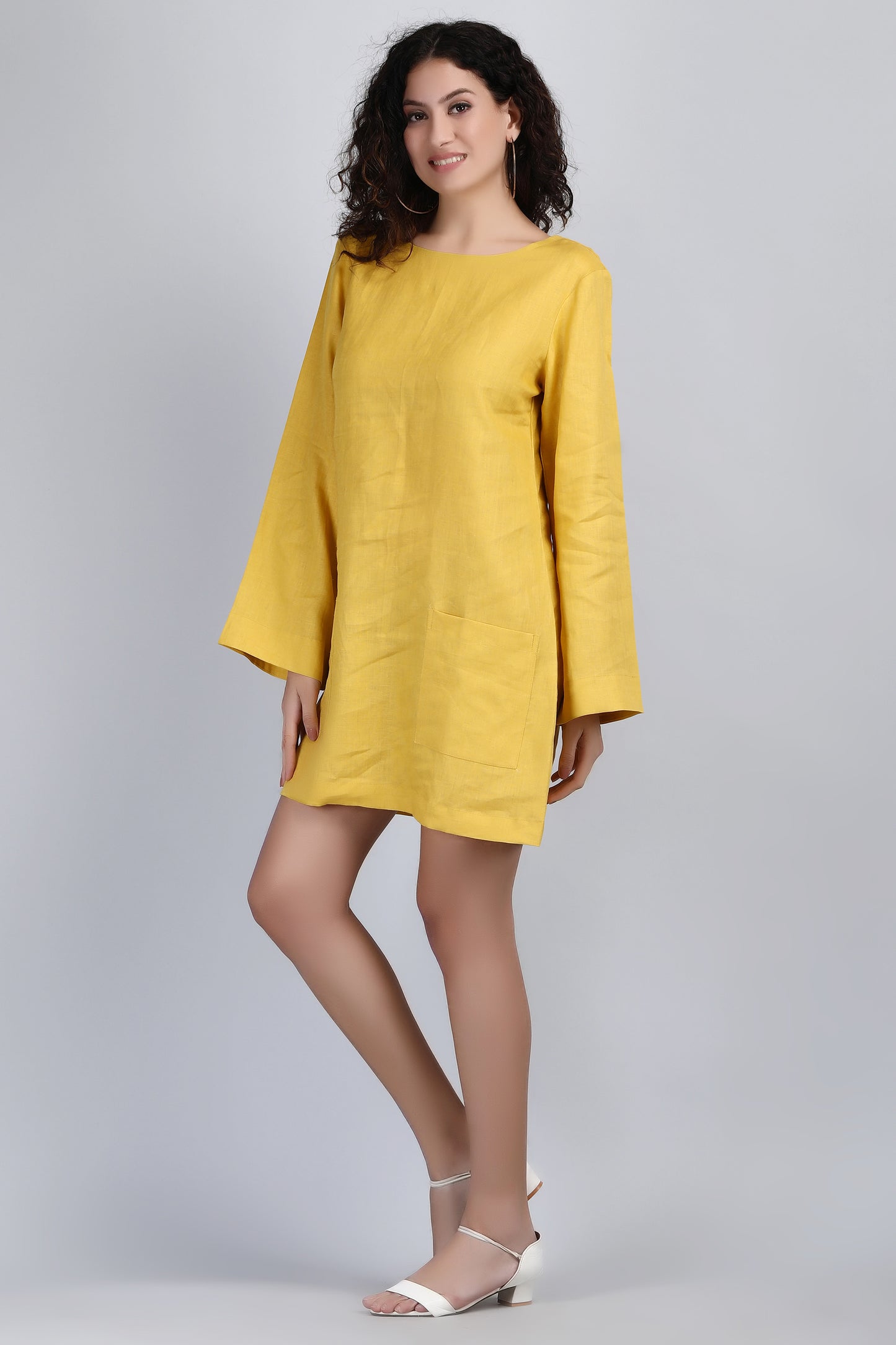 Quartier Montmartre European Linen Mustard Short Shift Dress