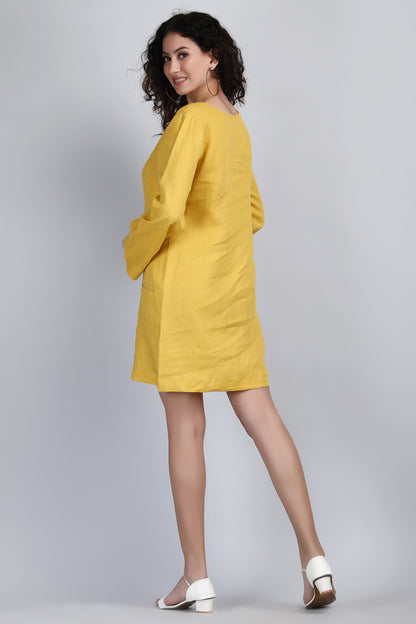 Quartier Montmartre European Linen Mustard Short Shift Dress